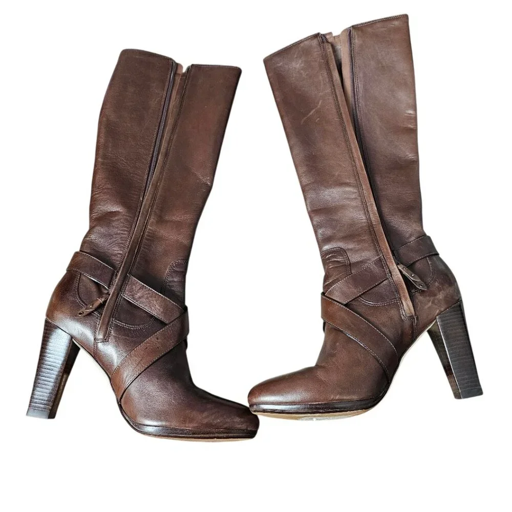 Cole Haan Courtney Air Tall Platform Leather Heel Riding Brown Knee Boot - Picture 8 of 15